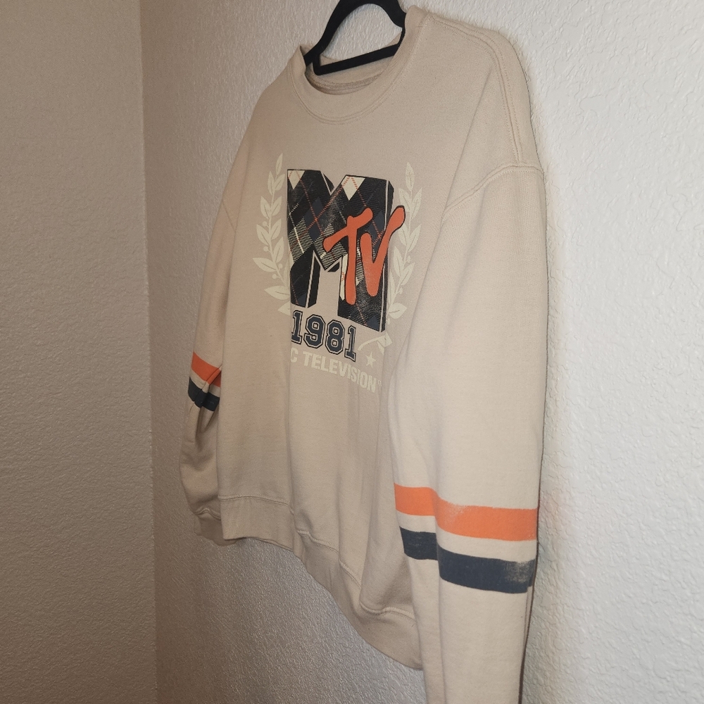 MTV Sweater Sweatshirt Medium Cream S Small Long Sleeve Graphic Music Television - Picture 5 of 10